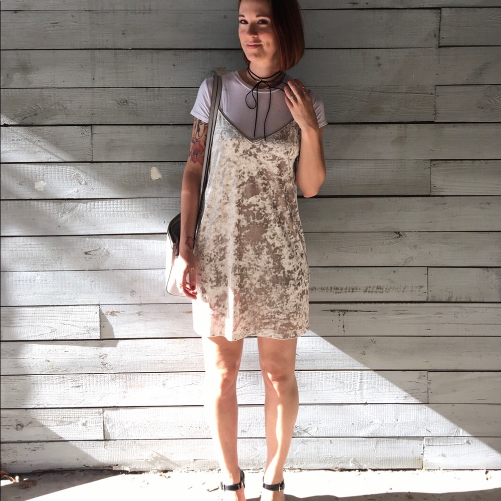 ✨ Zara Collection Champagne Crushed Velvet Velour Mini Shift Tank Dress